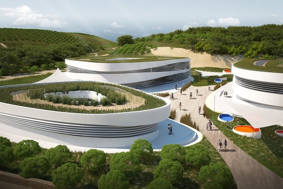 Bioklimatikus Európai Iskola Krétán, a Mérték Stúdió pályázati terve