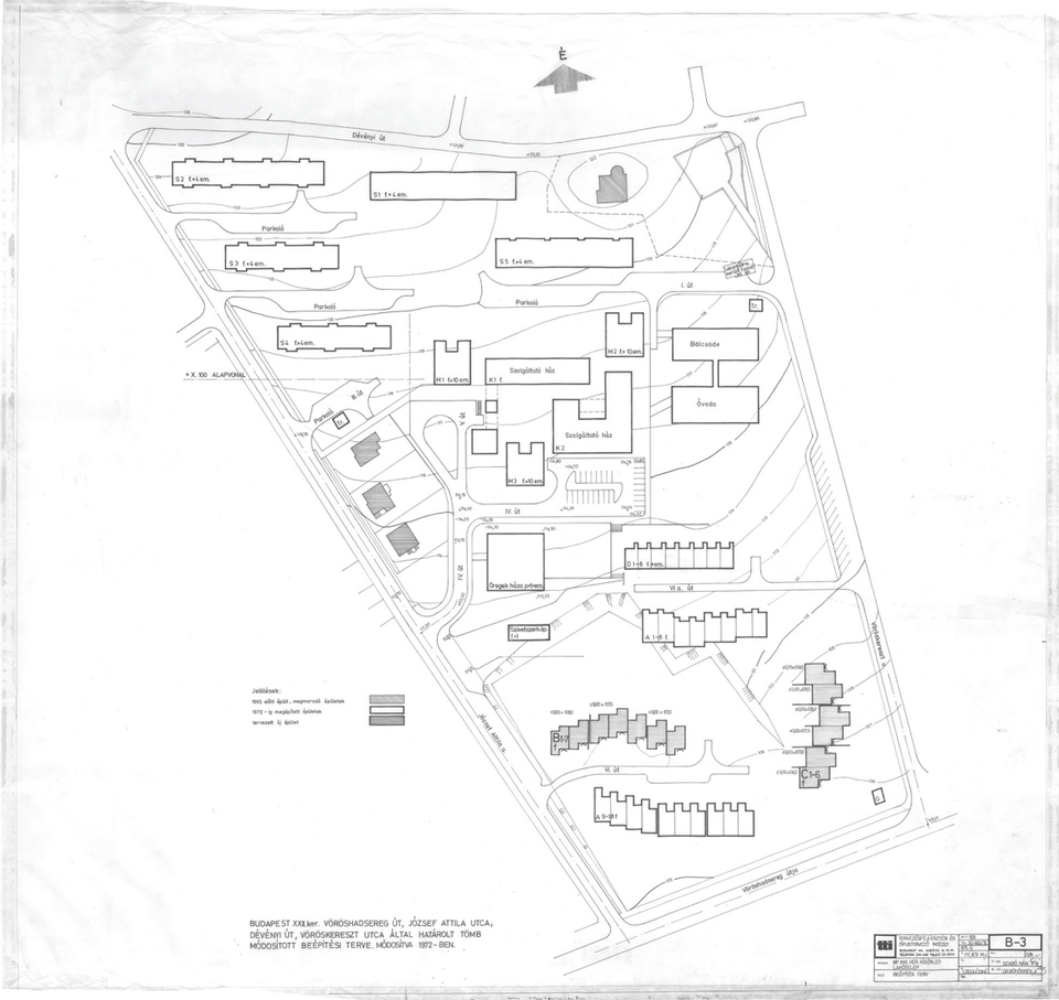 Budafoki kísérleti lakótelep helyszínrajza, 1972. július (forrás: Lechner Tudásközpont, Dokumentációs Központ, Tervtár)

