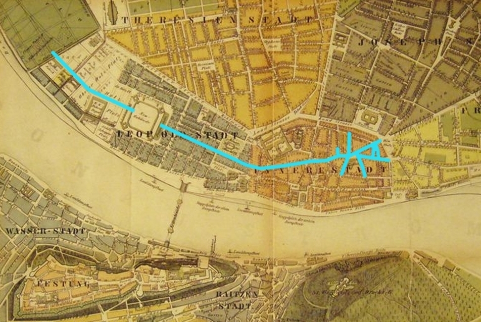 A "Főutca projekt" nyomvonala Pest-Buda 1854-es térképére vetítve