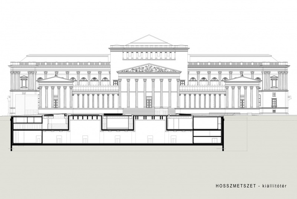 Szépművészeti  Múzeum bővítése, kiállítótér hosszmetszet - tervező: Karácsony  Tamás
