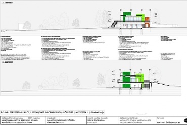 Bercsényi strand fejlesztési - főépület keresztmetszet