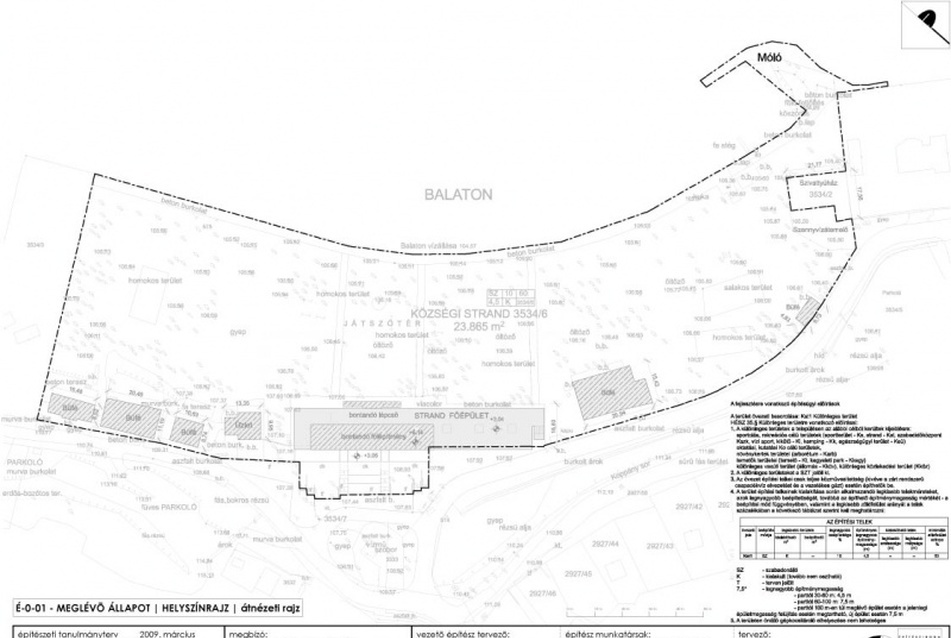 Bercsényi strand fejlesztése - meglévő állapot helyszínrajz