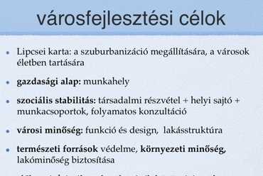 Városfejlesztési célok.
