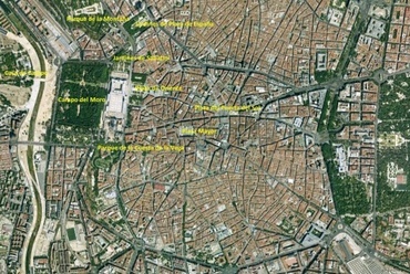 4. ábra: Madrid belvárosi helyzetű terei, parkjai