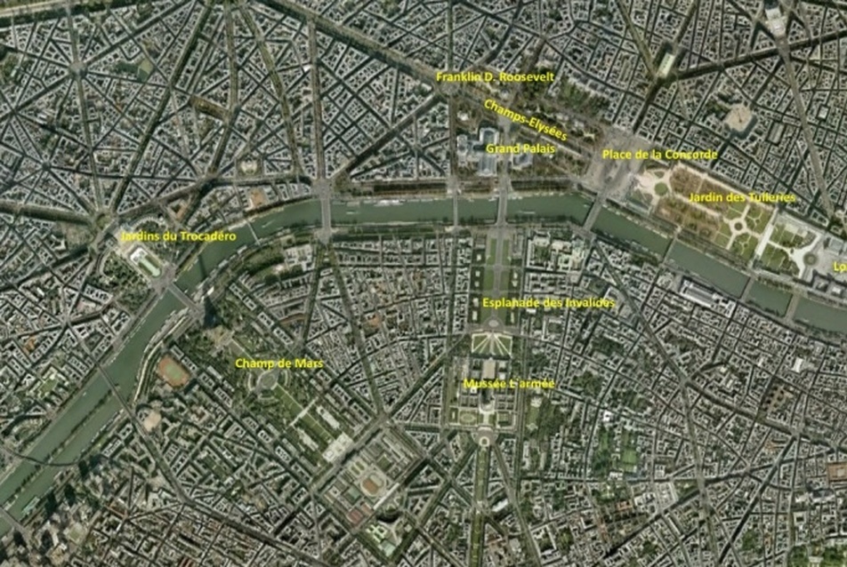 5. ábra: Párizs belvárosának barokk térszerkezetet idéző szabadtérláncolata