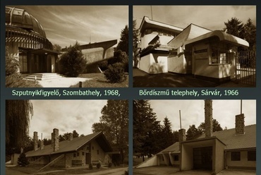 Zalotay Elemér hazai munkái: Szputnyikfigyelő, Szombathely, 1968; Bőrdíszmű telephely, Sárvár, 1966; Dugványtároló