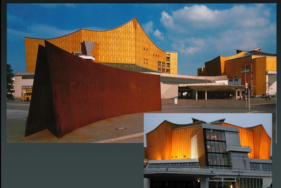Berlini Filharmónia, Hans Scharoun, 1963, –  plasztika, Richard Serra