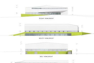 Homlokzatok, Budapest XVI. kerület, többcélú sportcsarnok építészeti tervpályázata - Sajtos Gábor és munkatársainak terve