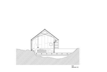 Keresztmetszet, Naust paa Aure csónakház, tervezők: Marianne Løbersli Sørstrøm, Yashar Hanstad