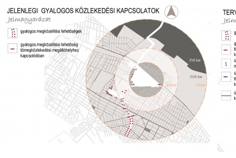 A Kavicsbánya tágabb környezetének gyalogos közlekedési kapcsolatai