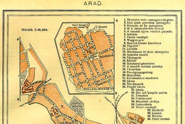 Arad várostérképe a XIX. század végéről
(forrás: A Pallas Nagylexikona. I. kötet. A-Aradvármegye. Bp.,1893.)