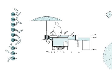 Daniel Unterberg és Isabell Weiland építészek saját fejlesztésű, nyilvános városi konyhája (2009) - a 2010-es Urban Intervention Award nyertese, átmeneti projekt kategóriában