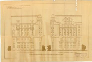 Az engedélyezési terv oldalhomlokzatai, 1911, forrás: Bánáti Béla