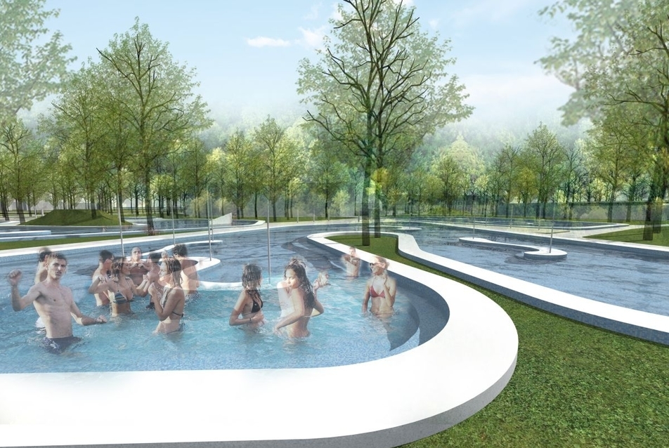 Aquaticum Strandfürdő ötletpályázat - a Roeleveld-Sikkes Architects megosztott 3. díjas terve