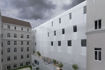 udvar nappal, Semmelweis Egyetem Egészségtudományi Kar - építész: Minusplus 