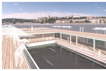 Úszóstrand a Dunán - látvány a napozóteraszról - tervező: Pintér Sára