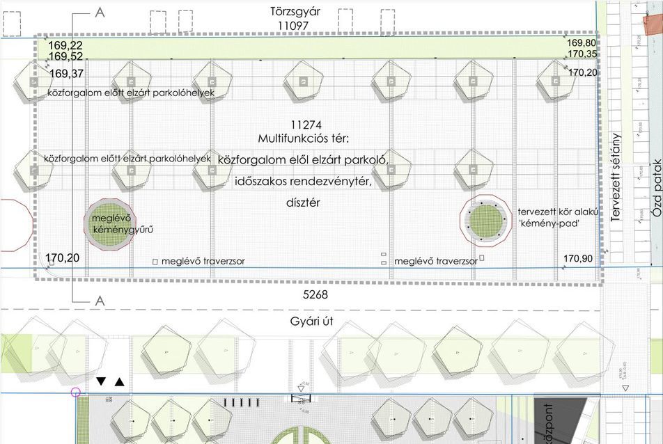 A múzeummal szembeni multifunkciós tér terve - Az ózdi erőmű revitalizációja - építész: Csontos Györgyi DLA, tájépítész: Adorján Anna