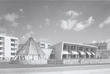 Olympia étterem - fő- és oldalhomlokzatok, valamint a pavilon - 1960-as évek - forrás: Magyar Építészeti Múzeum