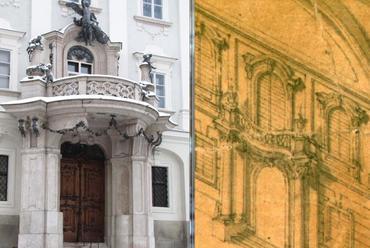 Hefele egyik bejárata a passaui érseki rezidencia új főhomlokzatán, 1764-ből, és az eszterházai kastély nagy távlati rajzának oldalfalaira tervezett díszes portikusz, 1765-ből