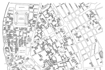 térkép Hild József pesti épületeiről, illetve azokról az épületekről, amelyekben közreműködött - forrás: Rados Jenő: Hild József életműve