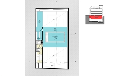 -1. pinceszint, medencetér - Belvárosi Sportcsarnok - építészek: Skardelli György, Borbély András