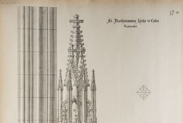 a Szent Bartolomeusz templom tabernákuluma - Steindl Imre felmérési rajza a Wiener Bauhütte albumában - Forrás: Lechner Tudásközpont szakkönyvtára