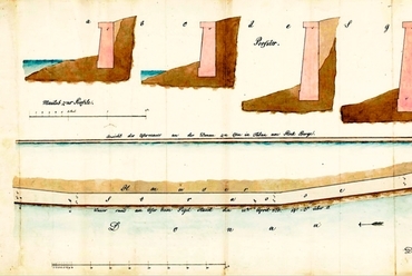A Gellért-hegy alatti támfal terve, 1831 - illusztráció A rakodópart köveiből.