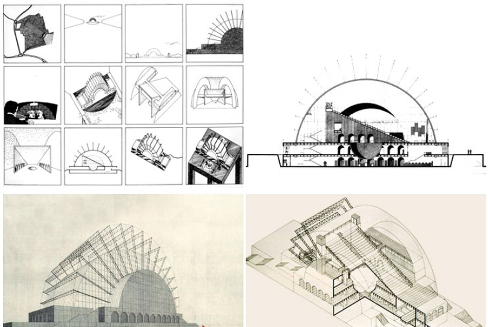 Az 1970-es pályázatra készített modenai közpark-terv a forradalmi építészet megértő kritikáját valósította volna meg. A kép forrása: cristianotoraldodifrancia.it