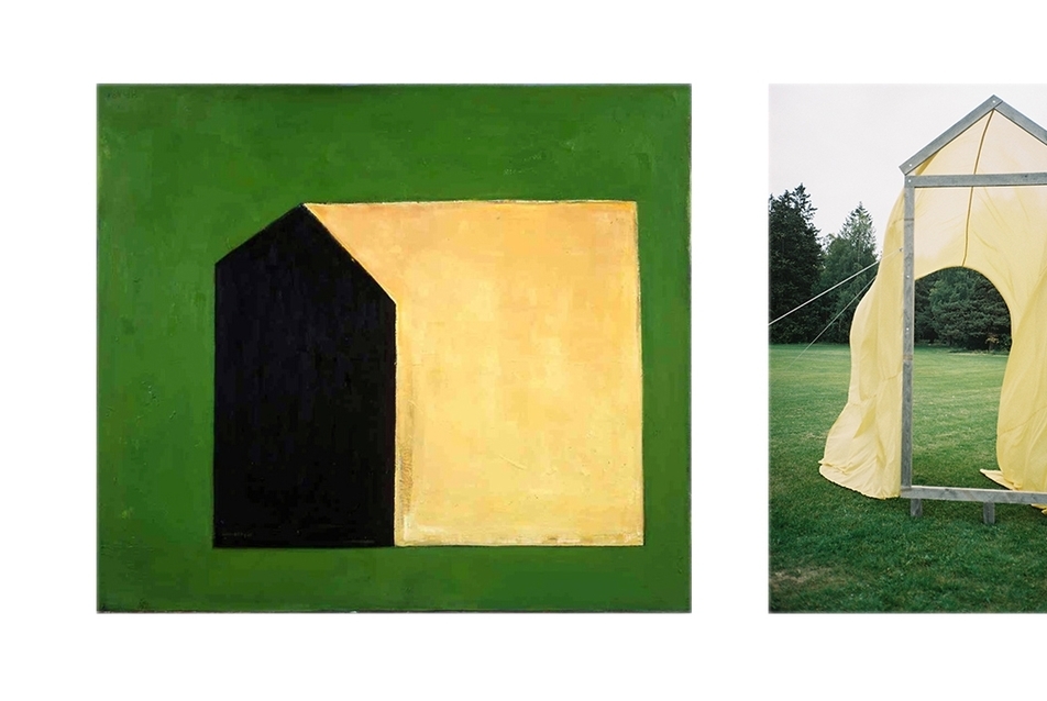 Hanne Borchgrevink: Løe (1998, 160x180cm, olaj, vászon - az Arcasa Arkitekter AS tulajdonában) és az Oslói Szél Háza az oslói Ekeberg Parkban (az AU Workshop analóg képe)