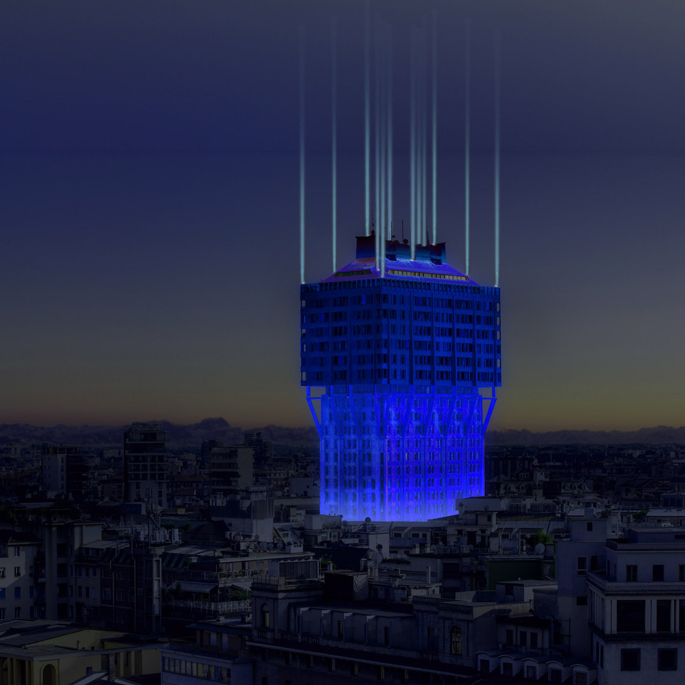 Ingo Maurer: Nel Blu Dipinto Di Blu, Torre Velasca, Milánó (2019 áprilisa)