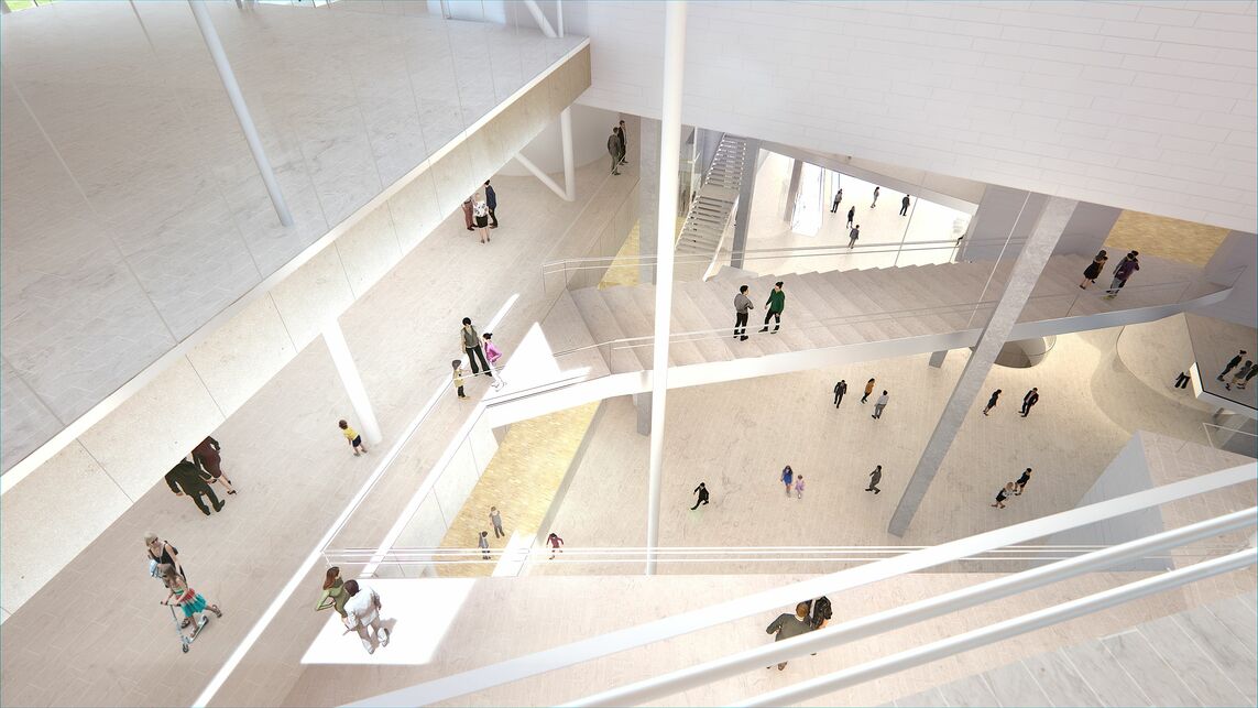 Az Új Nemzeti Galéria látványterve - terv: SANAA és a Bánáti + Hartvig Építész Iroda Kft. - forrás: Városliget Zrt. animáció