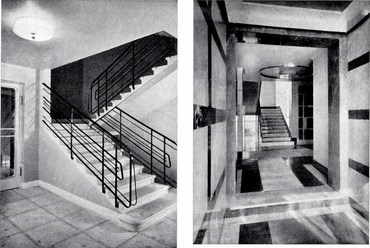 Lépcsőházi belsők, Batthyány utca 12. és Attila út 95., tervező: Kudelka György és Simó Gábor, forrás: Tér és Forma, 1937/7., 199. o.