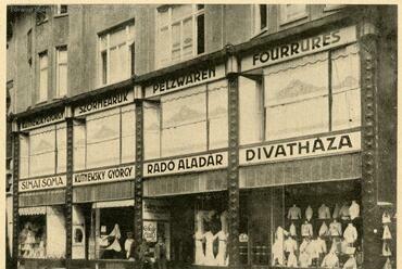 Budapest, Bécsi utca 5., Radó Aladár Divatháza 1928 körül, tervező: Hamburger Andor (FSZEK, Budapest Gyűjtemény)