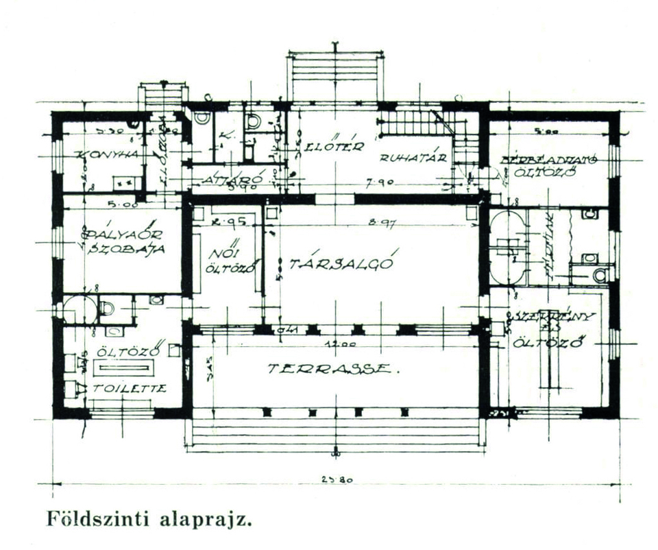 A sportklubház földszint alaprajza. Tér és Forma 2 (1929) 3. 93.