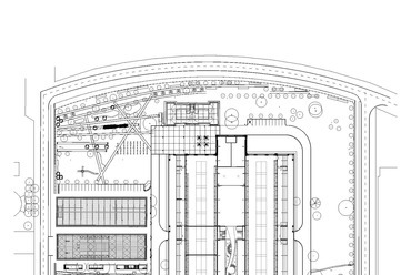 Operaház Eiffel Műhelyház és Próbacentrum, tetőkert alaprajz - terv: Marosi Miklós / KÖZTI 