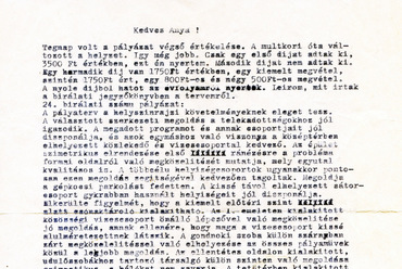 Nagy Bálint levele a pályázati győzelemről, 1971. május 7.