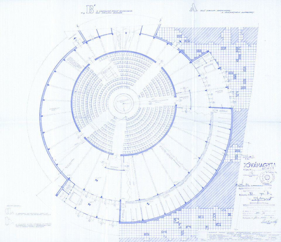 A főlétesítmény alaprajza. Forrás: Lechner Tudásközpont, Dokumentációs Központ / Tervtár, BME Építőmérnöki Kar Magasépítési Tanszék tervei, Lux László, Tömöry Tamás, 1972