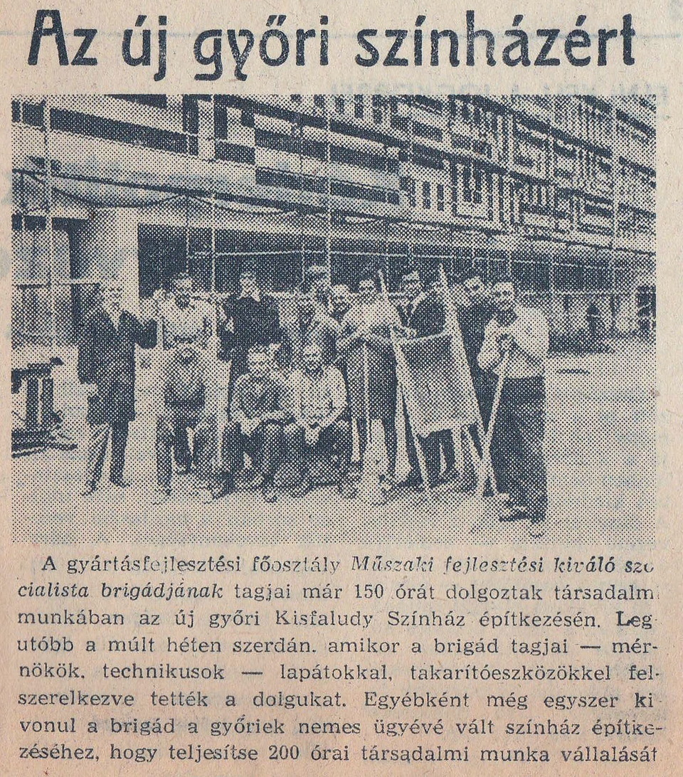 Brigádnapló, a színház építése 1978, újságcikk - forrás: Szolnoki József