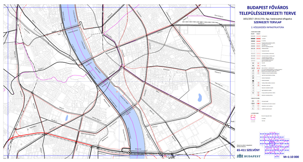 Budapest hatályos településszerkezeti terve a kerékpárforgalmi főhálózattal. Forrás: budapest.hu