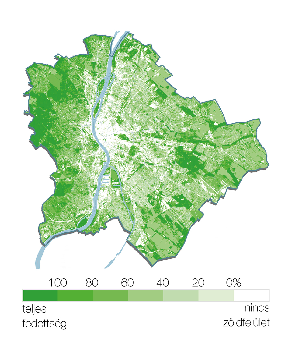 Budapest zöldfelület intenzitás térképe. Fotó: Budapest Főváros Városépítési Tervező Kft., 2015