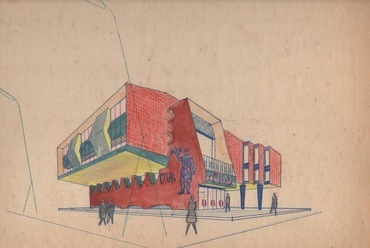 Klubház terve merész formákkal és színekkel, 1963.