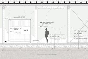 Metszésrészlet, földszinti infó konténer. Építész: Schefler Edina