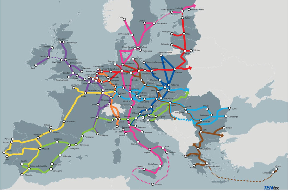 A TEN-T közlekedési maghálózat az Európai Unióban. Forrás: Európai Számvevőszék
