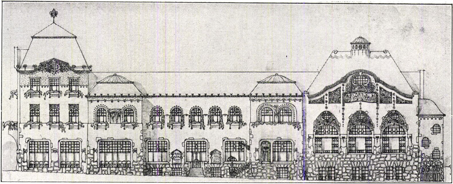 A Goldmann Izsóval közösen készített pályamű a breznóbányavárosi vigadó és szálloda tervpályázatára, 1909