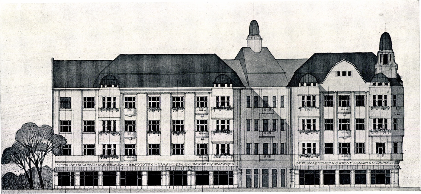Wannenmacher Fábiánnal közös pályamű a debreceni református egyházközösség bérházpályázatára, 1911