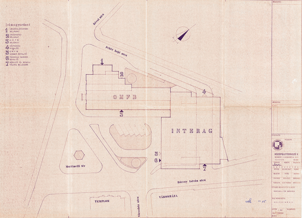 A Martinelli (ma Szervita) téri iroda- és parkolóház helyszínrajza. Építész tervező: Szabó István, 1969 – Lechner Tudásközpont, Dokumentációs Központ / Tervtár, Középülettervező Vállalat