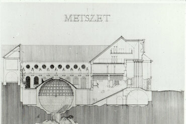 Kuslits Tibor: Magyar Építészeti Múzeum a Fortuna utca 18. alatt. Mesteriskolai felvételi terv, 1986. Metszet.