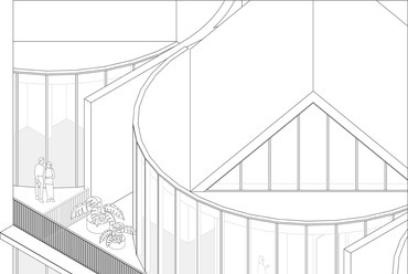 Ranolder hengerek - lakóépület terve Veszprémbe. Tervező és vizualizáció: Paradigma Ariadné. Axonometria.