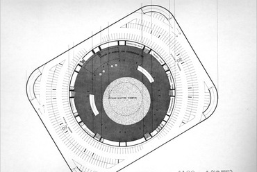 Kévés György és munkatársainak terve a párizsi Beaubourg (ma Pompidou-központ) pályázatára. A mélygarázs alaprajza, 1971.