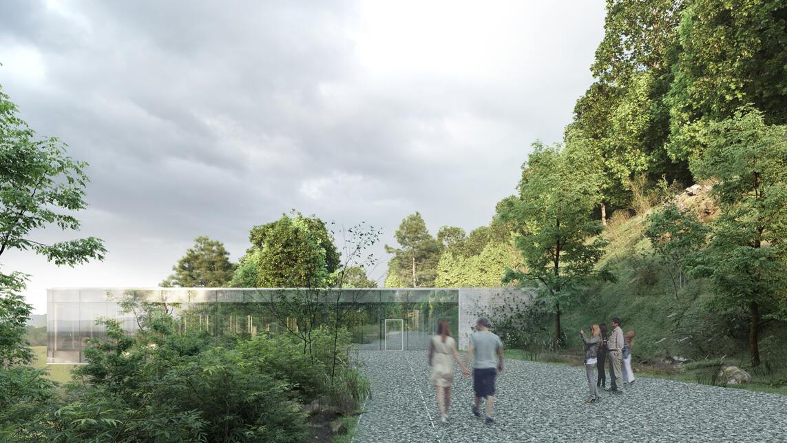 Megérkezés - Esztramos Esszencia Látogatóközpont és Térségfejlesztési Stratégia Vázlat - építész: Krajnyák Nándor Bence